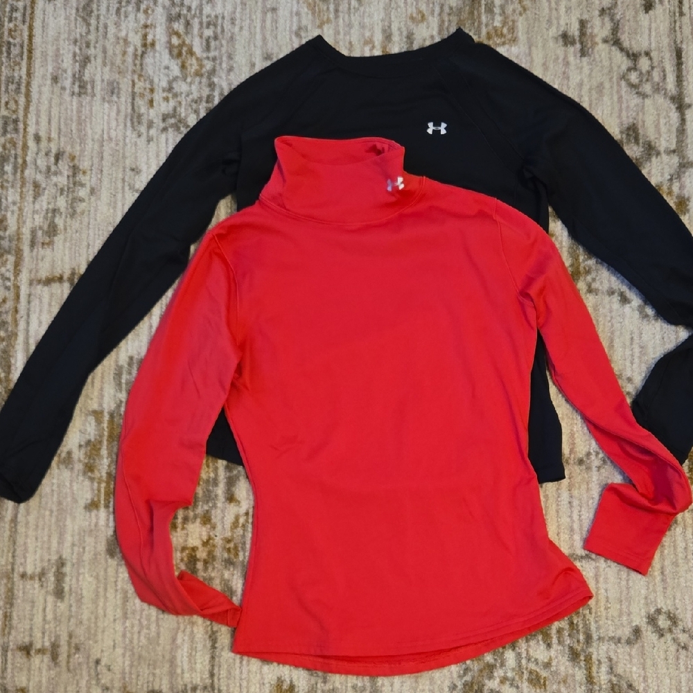 Under Armour Black and Coral Long Sleeve  Cold Gear Shirts